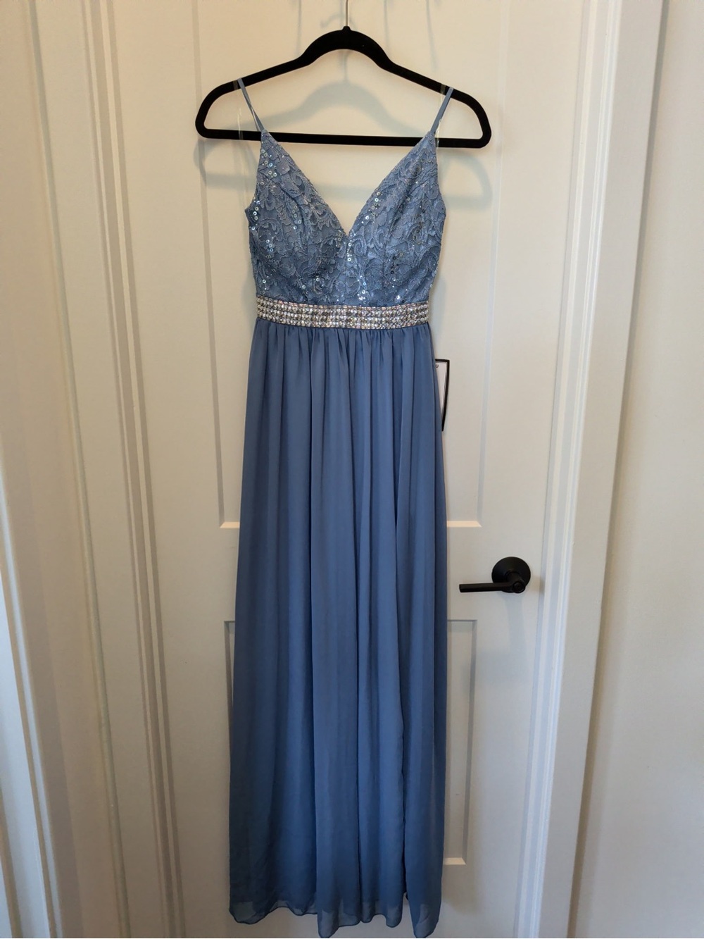 Emerald Sundae Dusty Blue Beaded V-Neck Maxi Dress